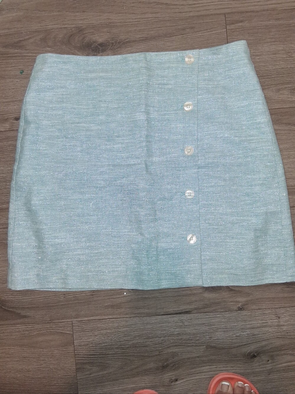 LOFT Light Aqua Shimmer Button-Front Mini Skirt